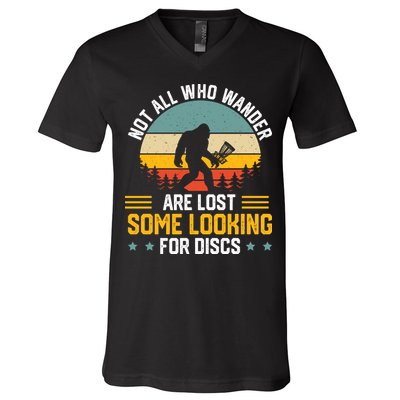 Not All Who Wander Are Lost Disc Golf Bigfoot Funny Golfing V-Neck T-Shirt