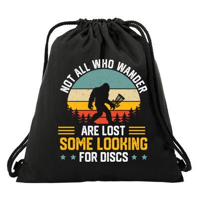 Not All Who Wander Are Lost Disc Golf Bigfoot Funny Golfing Drawstring Bag