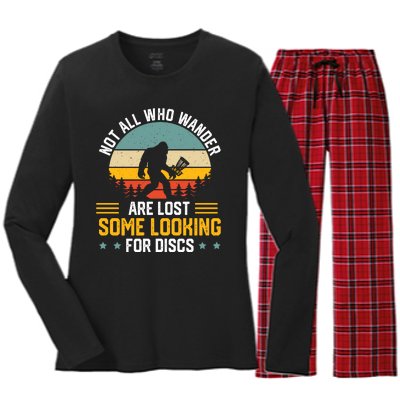 Not All Who Wander Are Lost Disc Golf Bigfoot Funny Golfing Women's Long Sleeve Flannel Pajama Set 