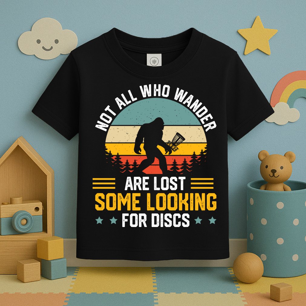 Not All Who Wander Are Lost Disc Golf Bigfoot Funny Golfing Toddler T-Shirt