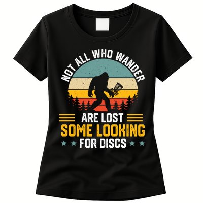 Not All Who Wander Are Lost Disc Golf Bigfoot Funny Golfing Womens T-Shirt