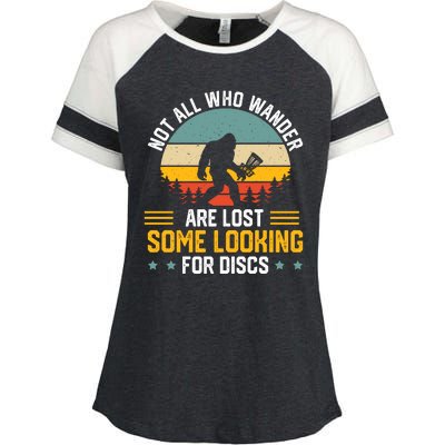 Not All Who Wander Are Lost Disc Golf Bigfoot Funny Golfing Enza Ladies Jersey Colorblock Tee