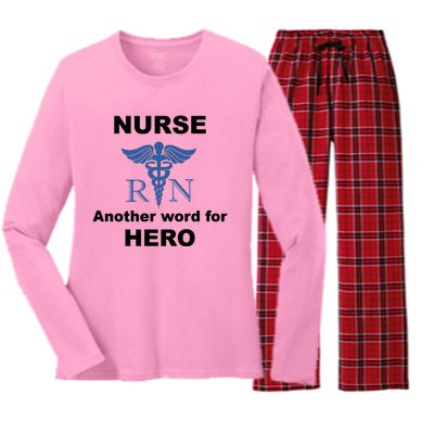 Nurse Another Word For Hero Inspirational Registered Nurses Gift Women's Long Sleeve Flannel Pajama Set 