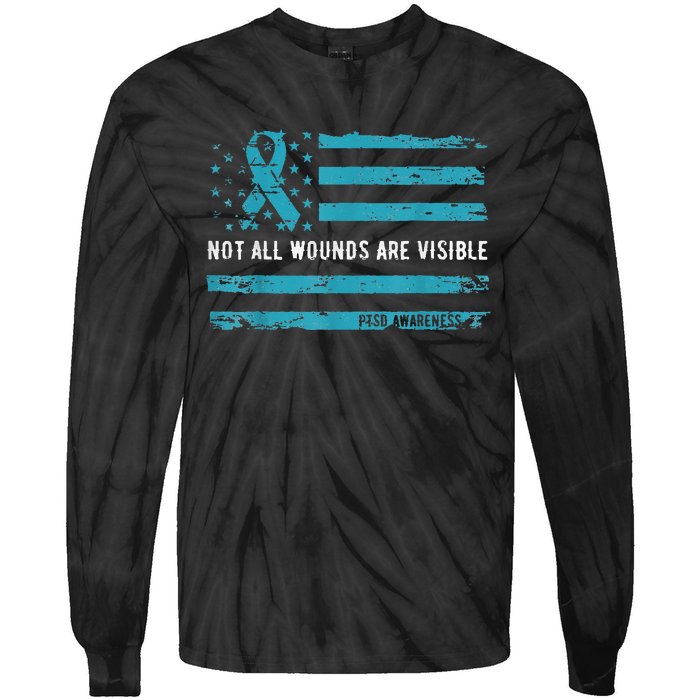 Not All Wounds Are Visible PTSD Awareness Ribbon Flag Tie-Dye Long Sleeve Shirt