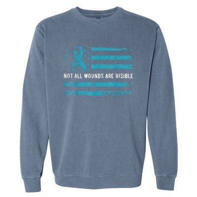 Not All Wounds Are Visible PTSD Awareness Ribbon Flag Garment-Dyed Sweatshirt