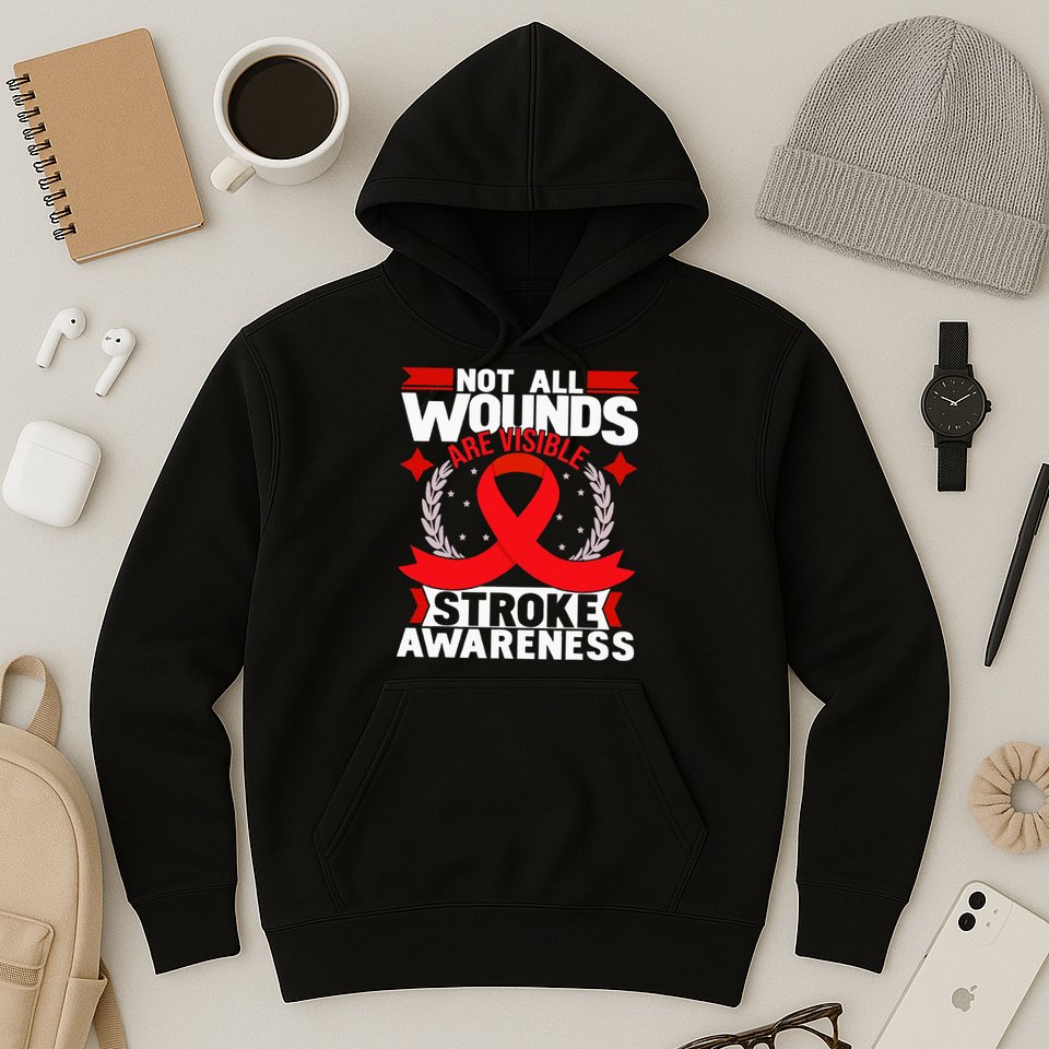 Not All Wounds Are Visible  Stroke Awareness Red Ribbon Hoodie