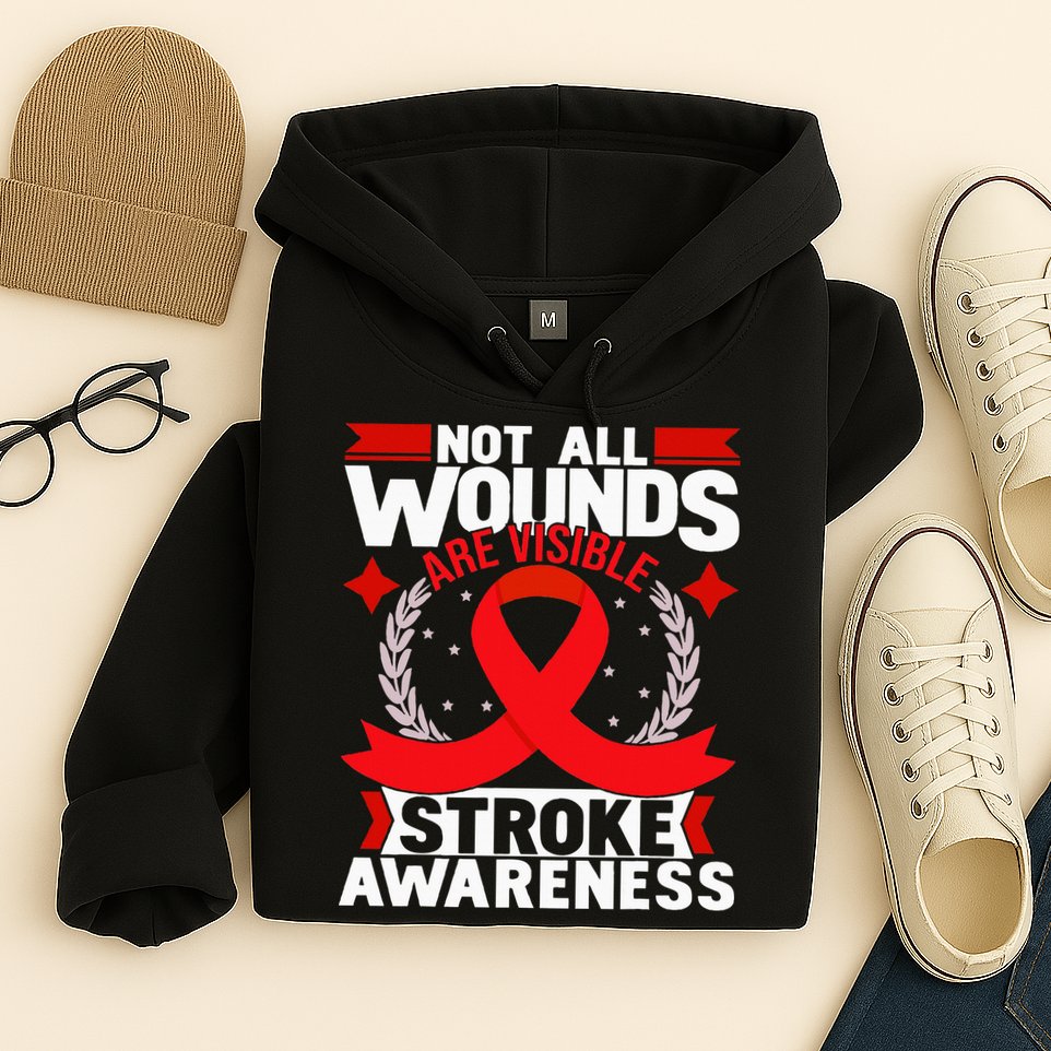 Not All Wounds Are Visible  Stroke Awareness Red Ribbon Hoodie