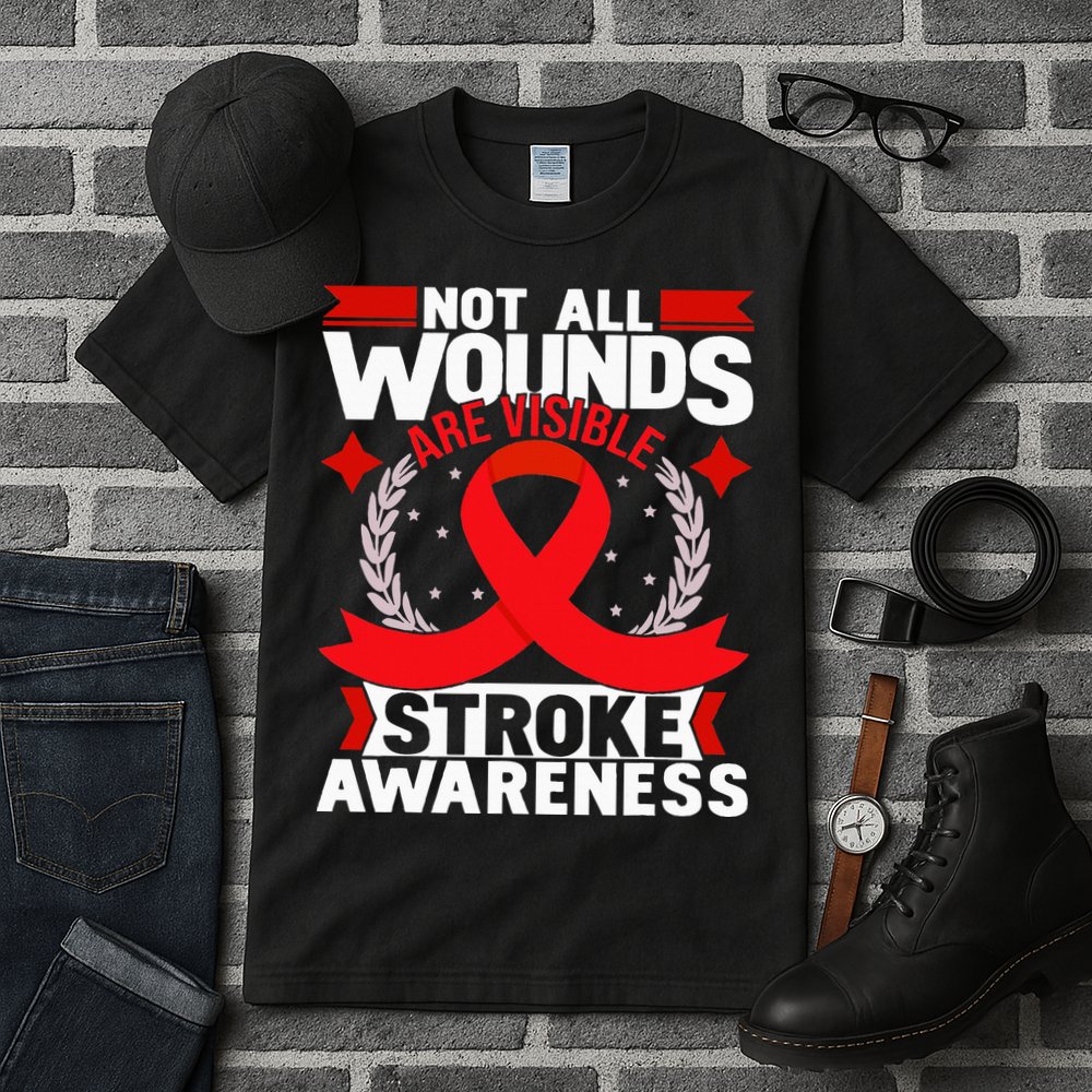 Not All Wounds Are Visible  Stroke Awareness Red Ribbon Tall T-Shirt