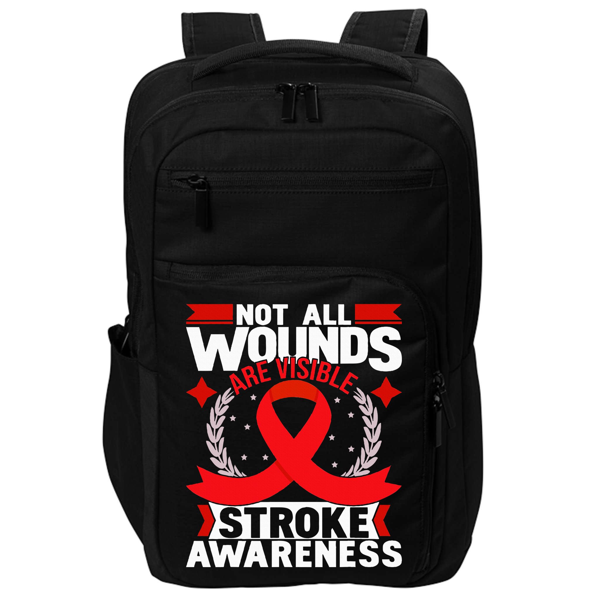 Not All Wounds Are Visible  Stroke Awareness Red Ribbon Impact Tech Backpack