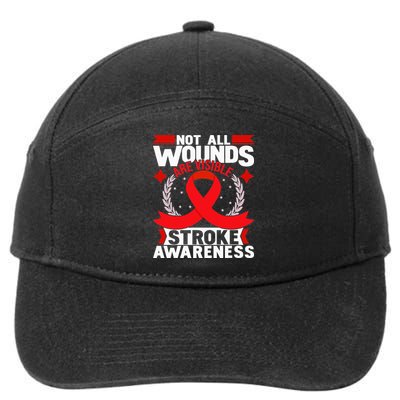 Not All Wounds Are Visible  Stroke Awareness Red Ribbon 7-Panel Snapback Hat