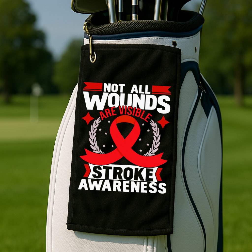 Not All Wounds Are Visible  Stroke Awareness Red Ribbon Golf Towel