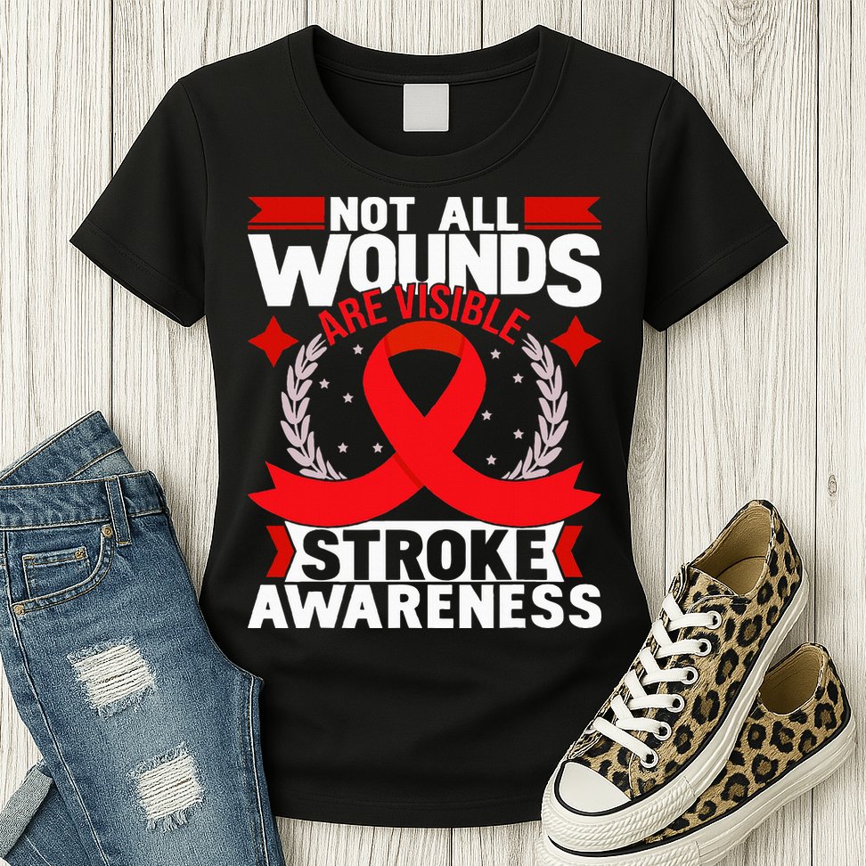 Not All Wounds Are Visible  Stroke Awareness Red Ribbon Womens T-Shirt
