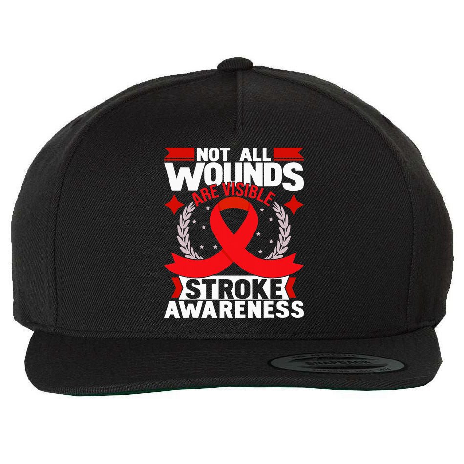 Not All Wounds Are Visible  Stroke Awareness Red Ribbon Wool Snapback Cap