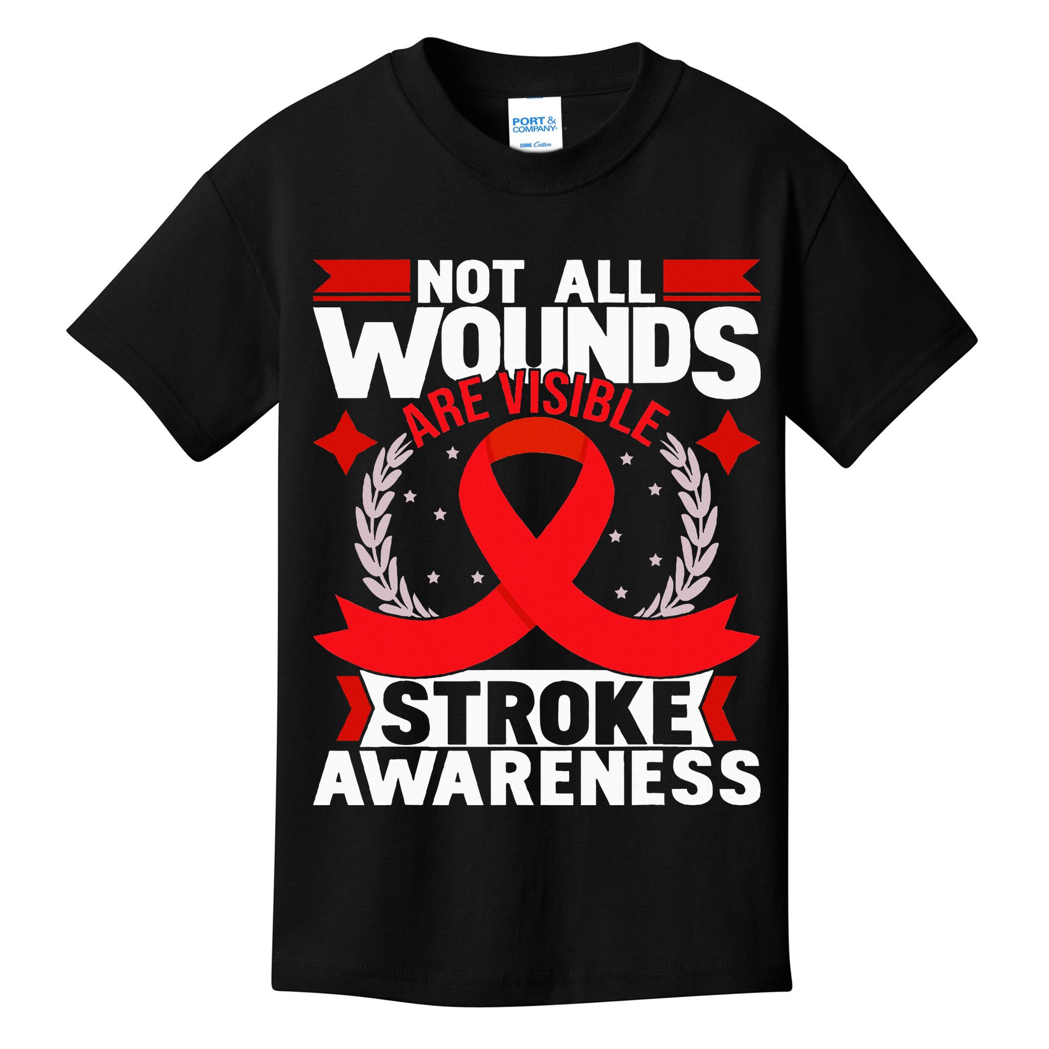 Not All Wounds Are Visible  Stroke Awareness Red Ribbon Kids T-Shirt