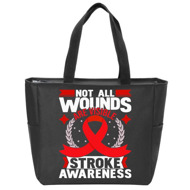 Not All Wounds Are Visible  Stroke Awareness Red Ribbon Zip Tote Bag