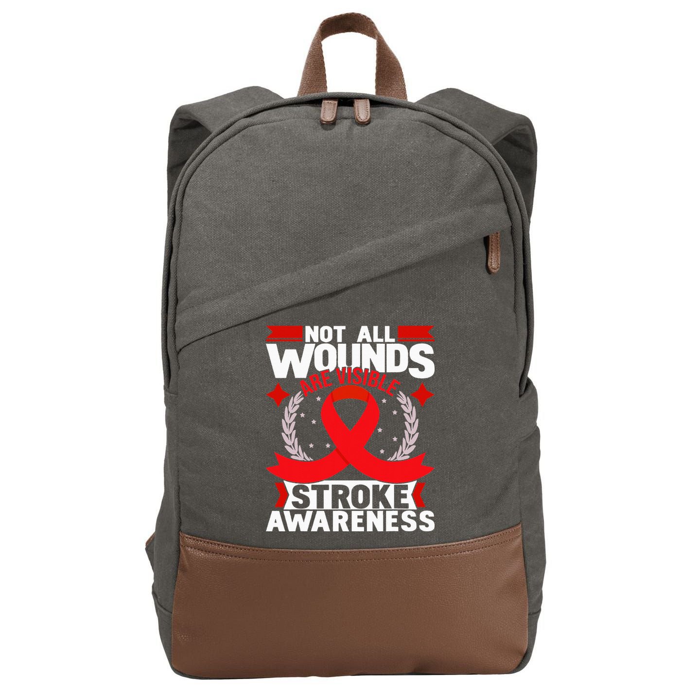 Not All Wounds Are Visible  Stroke Awareness Red Ribbon Cotton Canvas Backpack