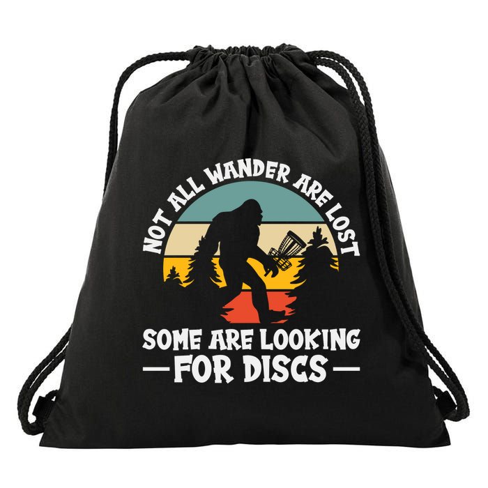 Not All Who Wander Are Lost Disc Golf Bigfoot Frisbee Player Drawstring Bag
