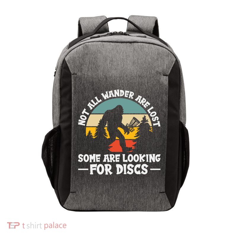 Not All Who Wander Are Lost Disc Golf Bigfoot Frisbee Player Vector Backpack