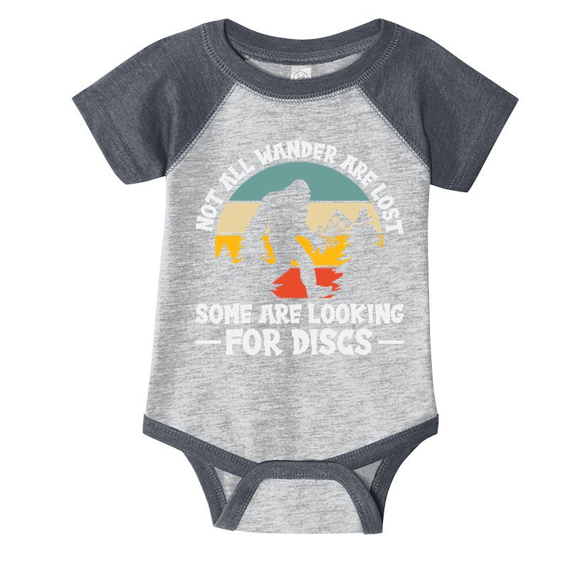 Not All Who Wander Are Lost Disc Golf Bigfoot Frisbee Player Infant Baby Jersey Bodysuit