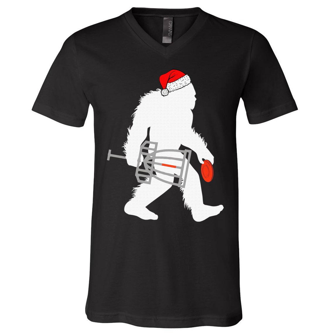 Not All Who Wander Are Lost Disc Golf Bigfoot Christmas V-Neck T-Shirt