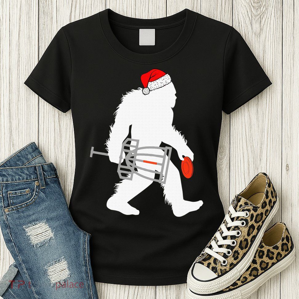 Not All Who Wander Are Lost Disc Golf Bigfoot Christmas Womens T-Shirt