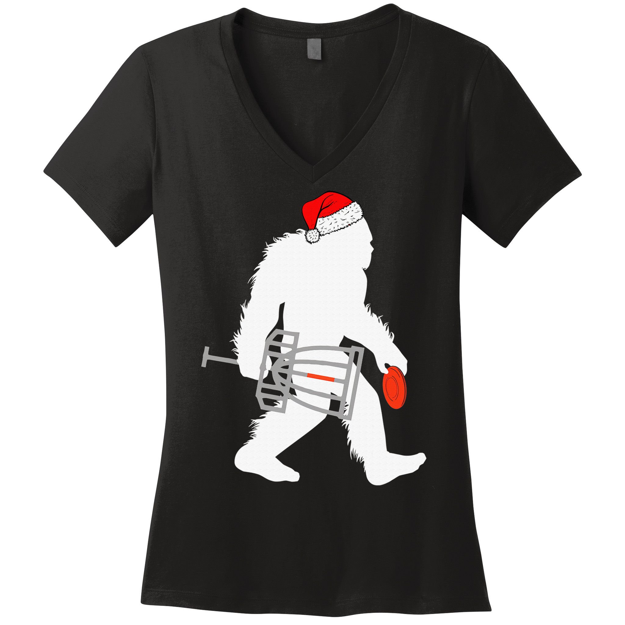 Not All Who Wander Are Lost Disc Golf Bigfoot Christmas Women's V-Neck T-Shirt