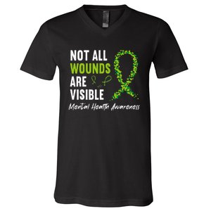 Not All Wounds Are Visible Mental Health Awareness Ribbon V-Neck T-Shirt