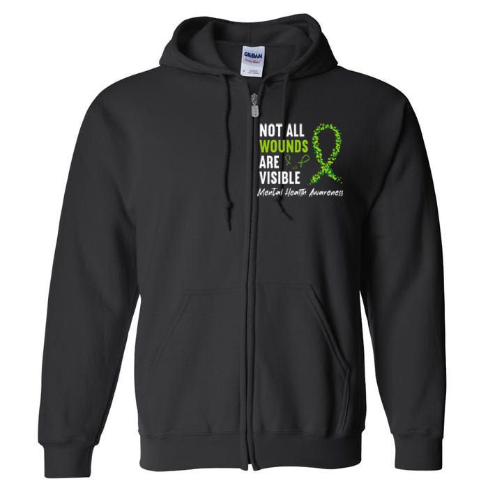 Not All Wounds Are Visible Mental Health Awareness Ribbon Full Zip Hoodie