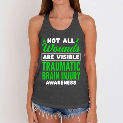 Not All Wounds Are Visible Traumatic Brain Injury Awareness Women's Knotted Racerback Tank