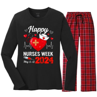 Nurse Appreciation Week Happy National Nurses Week 2024 Women's Long Sleeve Flannel Pajama Set 