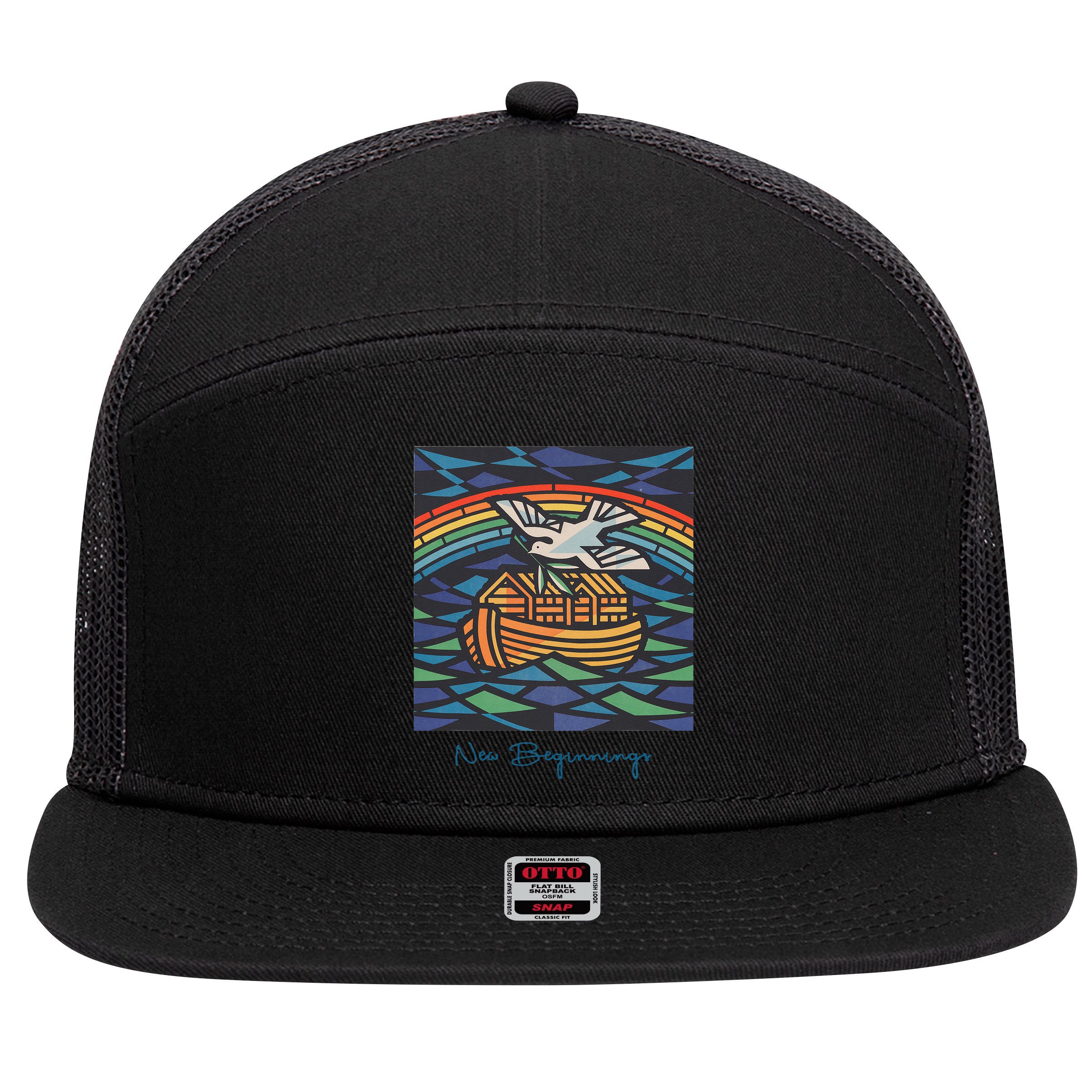 New Beginnings 1955 Noahs Ark Dove Of Peace Rainbow Art 7 Panel Mesh Trucker Snapback Hat