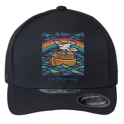 New Beginnings 1955 Noahs Ark Dove Of Peace Rainbow Art Flexfit Unipanel Trucker Cap