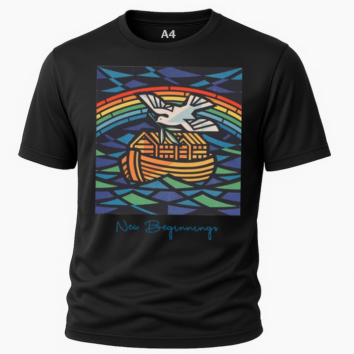 New Beginnings 1955 Noahs Ark Dove Of Peace Rainbow Art Cooling Performance Crew T-Shirt