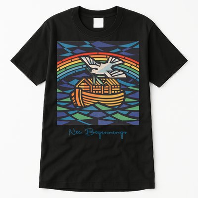 New Beginnings 1955 Noahs Ark Dove Of Peace Rainbow Art Tall T-Shirt