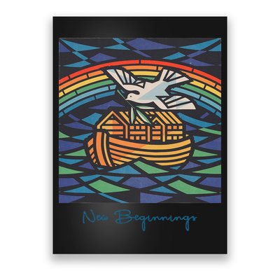 New Beginnings 1955 Noahs Ark Dove Of Peace Rainbow Art Poster