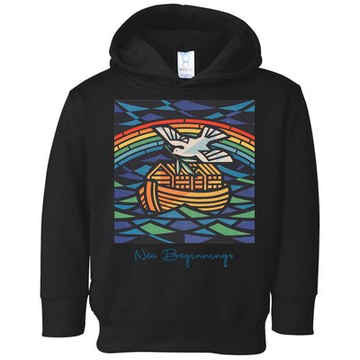 New Beginnings 1955 Noahs Ark Dove Of Peace Rainbow Art Toddler Hoodie