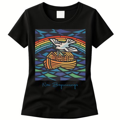 New Beginnings 1955 Noahs Ark Dove Of Peace Rainbow Art Womens T-Shirt