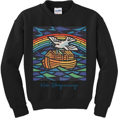 New Beginnings 1955 Noahs Ark Dove Of Peace Rainbow Art Kids Sweatshirt