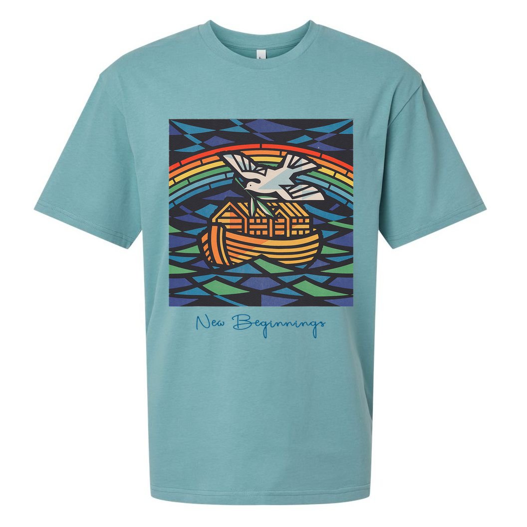 New Beginnings 1955 Noahs Ark Dove Of Peace Rainbow Art Sueded Cloud Jersey T-Shirt