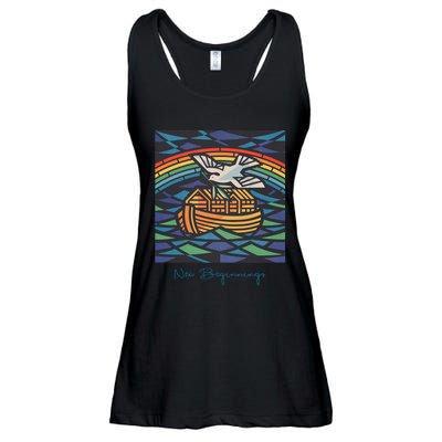 New Beginnings 1955 Noahs Ark Dove Of Peace Rainbow Art Ladies Essential Flowy Tank