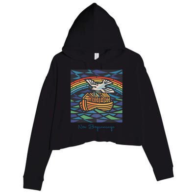 New Beginnings 1955 Noahs Ark Dove Of Peace Rainbow Art Crop Fleece Hoodie