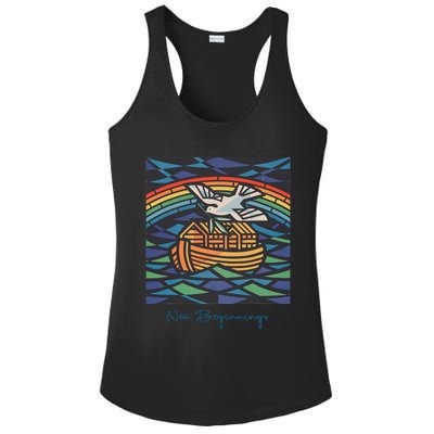 New Beginnings 1955 Noahs Ark Dove Of Peace Rainbow Art Ladies PosiCharge Competitor Racerback Tank