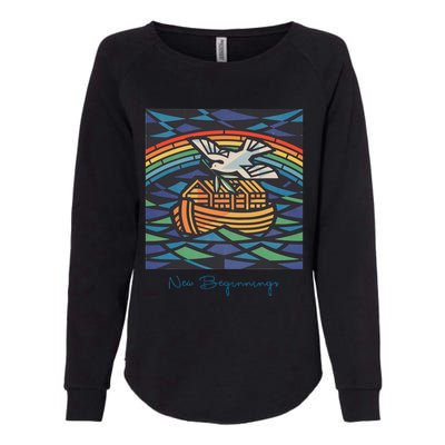 New Beginnings 1955 Noahs Ark Dove Of Peace Rainbow Art Womens California Wash Sweatshirt