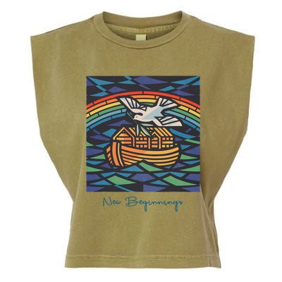 New Beginnings 1955 Noahs Ark Dove Of Peace Rainbow Art Garment-Dyed Women's Muscle Tee