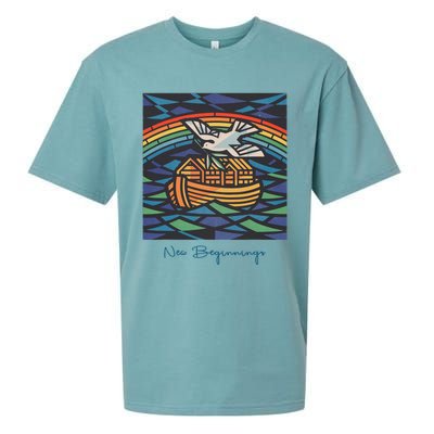 New Beginnings 1955 Noahs Ark Dove Of Peace Rainbow Art Sueded Cloud Jersey T-Shirt