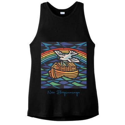 New Beginnings 1955 Noahs Ark Dove Of Peace Rainbow Art Ladies PosiCharge Tri-Blend Wicking Tank