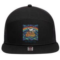 New Beginnings 1955 Noahs Ark Dove Of Peace Rainbow Art 7 Panel Mesh Trucker Snapback Hat
