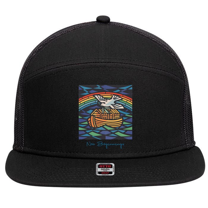 New Beginnings 1955 Noahs Ark Dove Of Peace Rainbow Art 7 Panel Mesh Trucker Snapback Hat