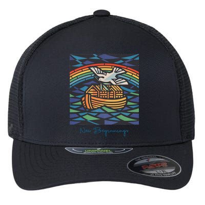 New Beginnings 1955 Noahs Ark Dove Of Peace Rainbow Art Flexfit Unipanel Trucker Cap