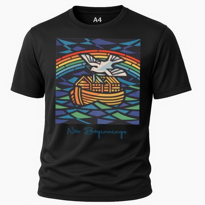 New Beginnings 1955 Noahs Ark Dove Of Peace Rainbow Art Cooling Performance Crew T-Shirt